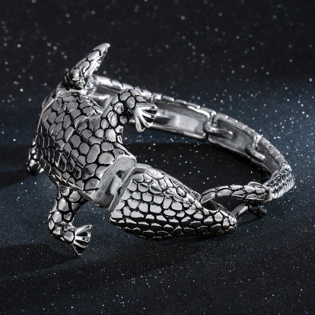 VIKING Mens Punk Crocodile Links Bracelet – Silver Stainless Steel