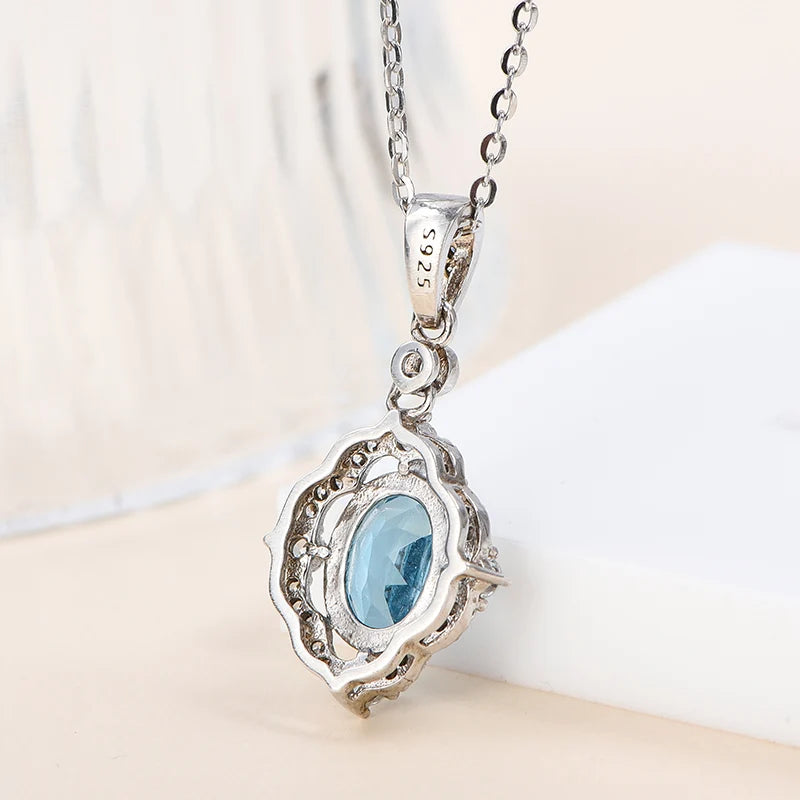 Gioiellieri High Quality Rhodium Plated 925 Silver Oval Cut Natural Topaz Crystal Women's Pendant Fashion Everyday Wear