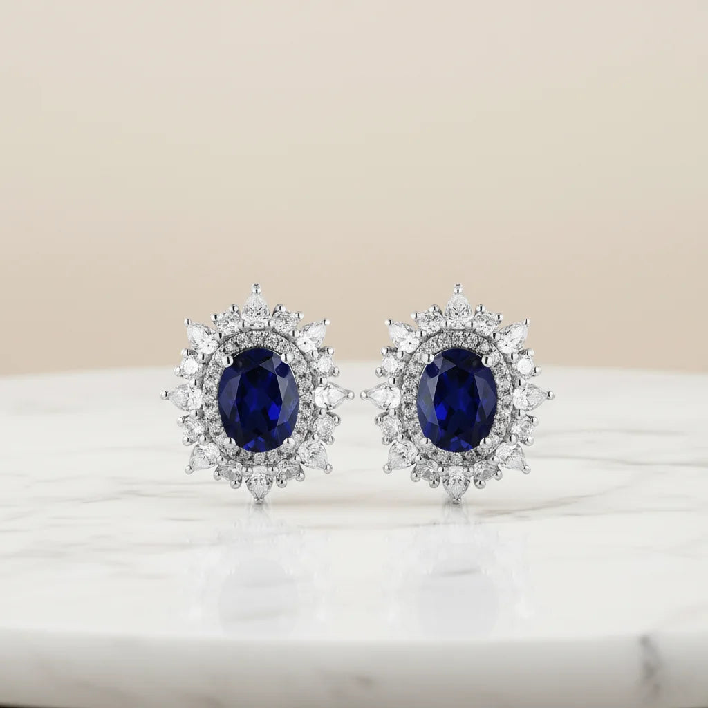 Gemfiori 925 Silver 2.2ct Lab Sapphire Stud Earrings Set for Women Wedding Party Engagement
