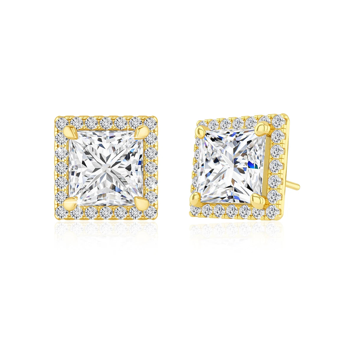 Gioiellieri Luxury Fine Jewellery Engagement Party Gift 1 Carat Princess Square Cut Moissanite Woman 14K Gold Stud Earrings