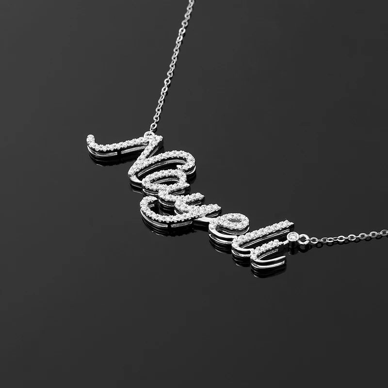 Gemfiori Provence Gem 18k Solid Gold Custom Initial Alphabet Moissanite Diamond Letter Pendant Necklace 1.8inches