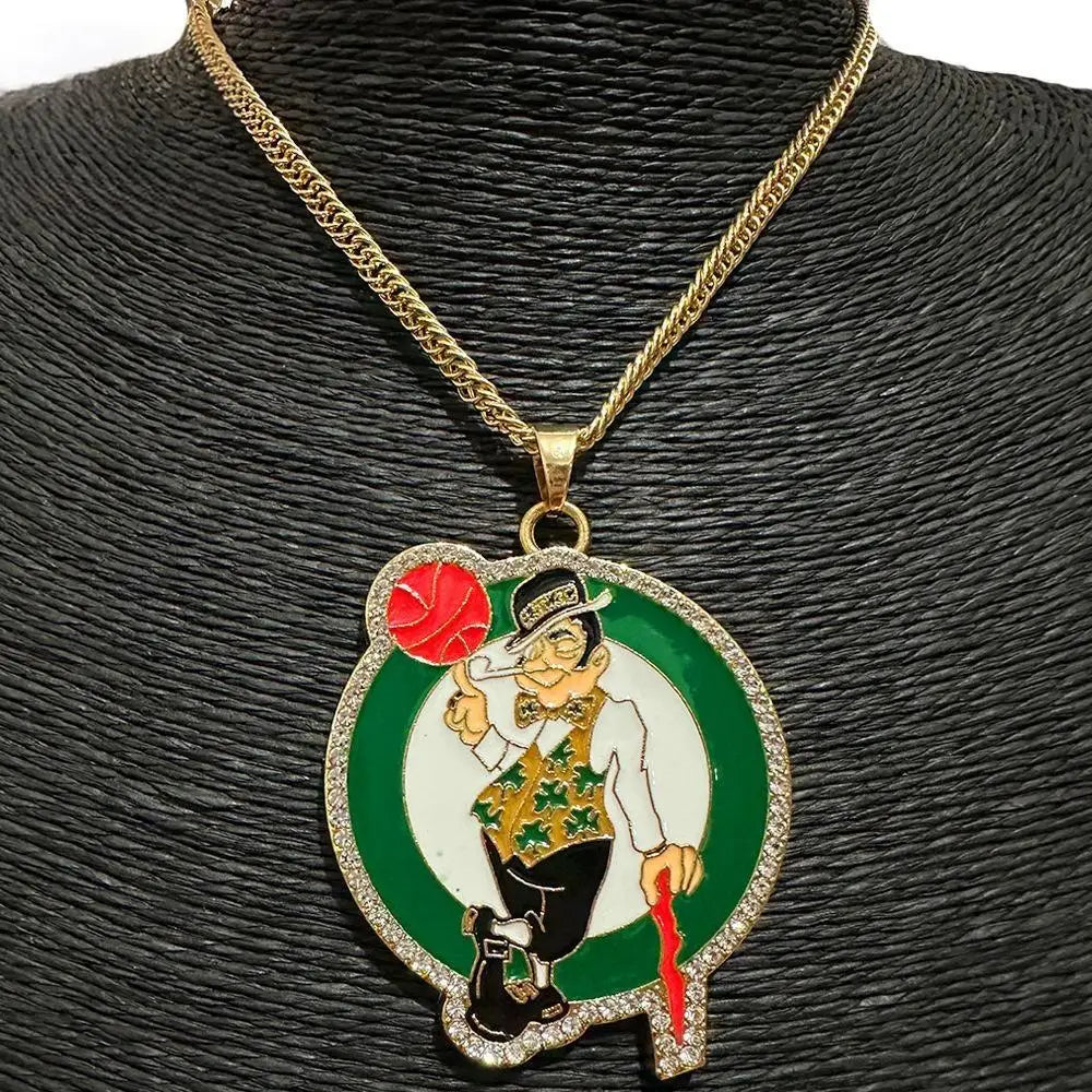 REDheart Hot Selling NBA Bulls Bucks Celtics Championship Pendant Necklace Fashion Alloy Charms Custom Bling Jewelry Inlaid Rhinestones