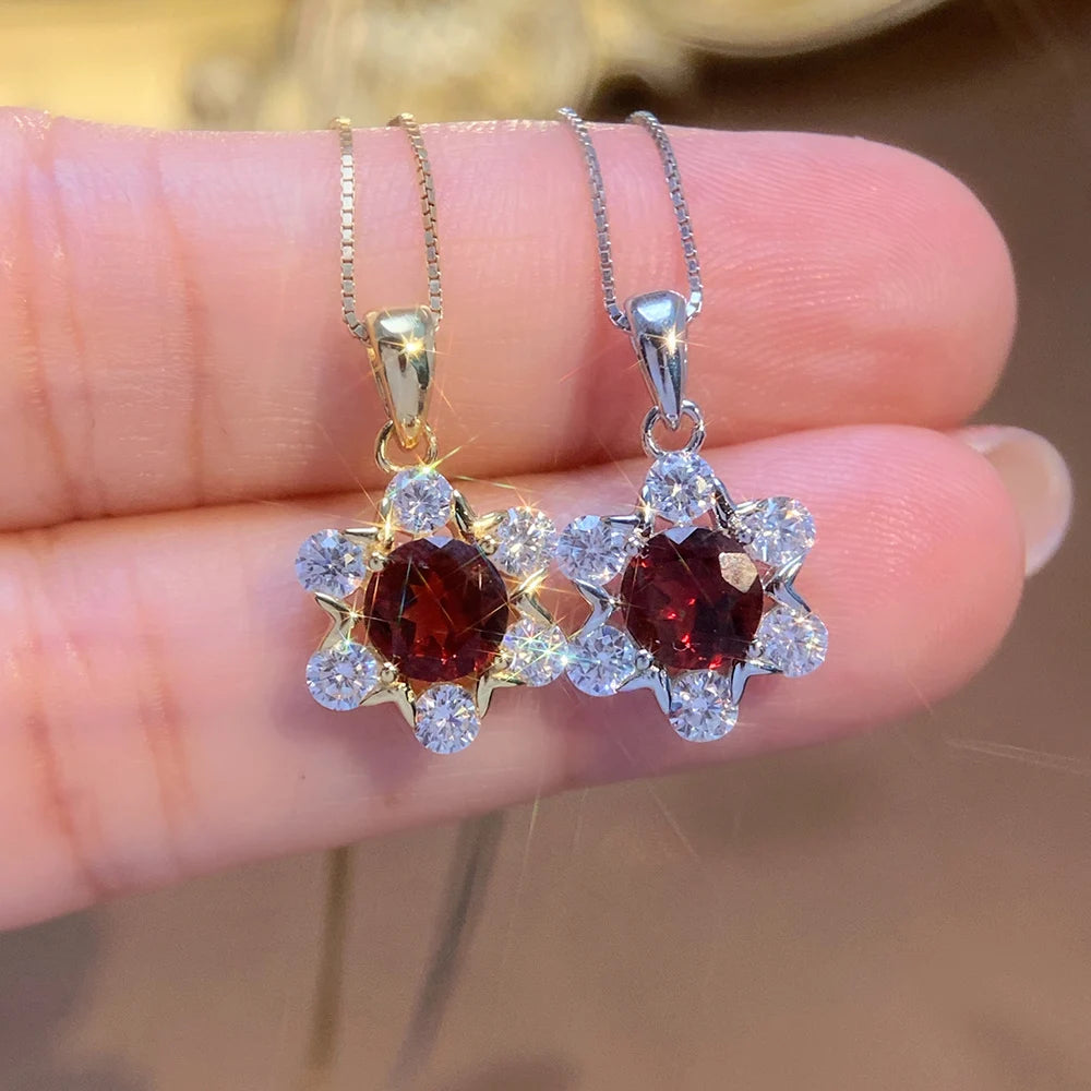 Gioiellieri Rhodium Plated Sterling Silver Garnet Women's Trendy Gift Tiny Round Pendant Necklace