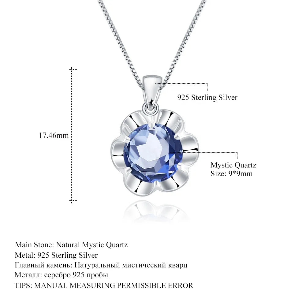 ArtistA K043 Abiding Price Flower Shape Lolite Blue Natural Mystic Quartz Real Silver Women Fashion Pendant Gemstone Charm