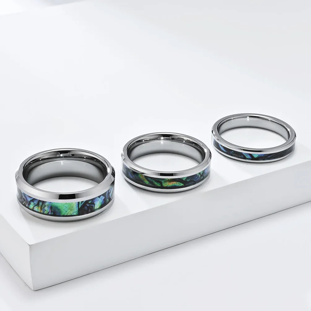 Tungsten Steel Inlaid Abalone Shell High-Level Fashion Couple's Ring