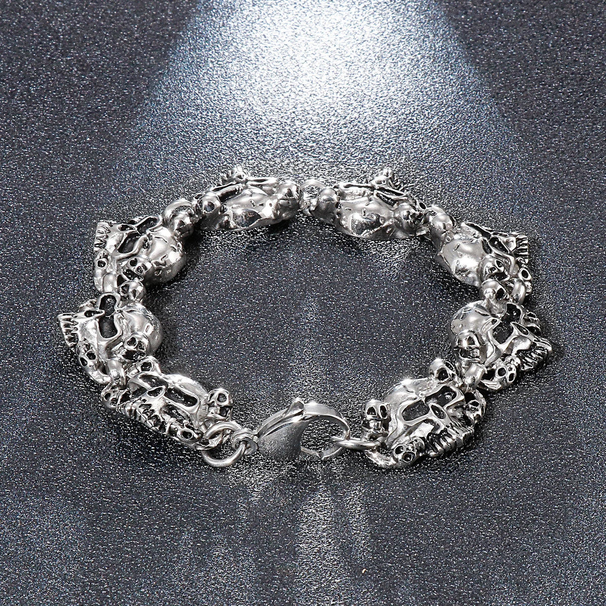 VIKING Mens Punk Skull Skeleton Hand Link Bracelet – Stainless Steel