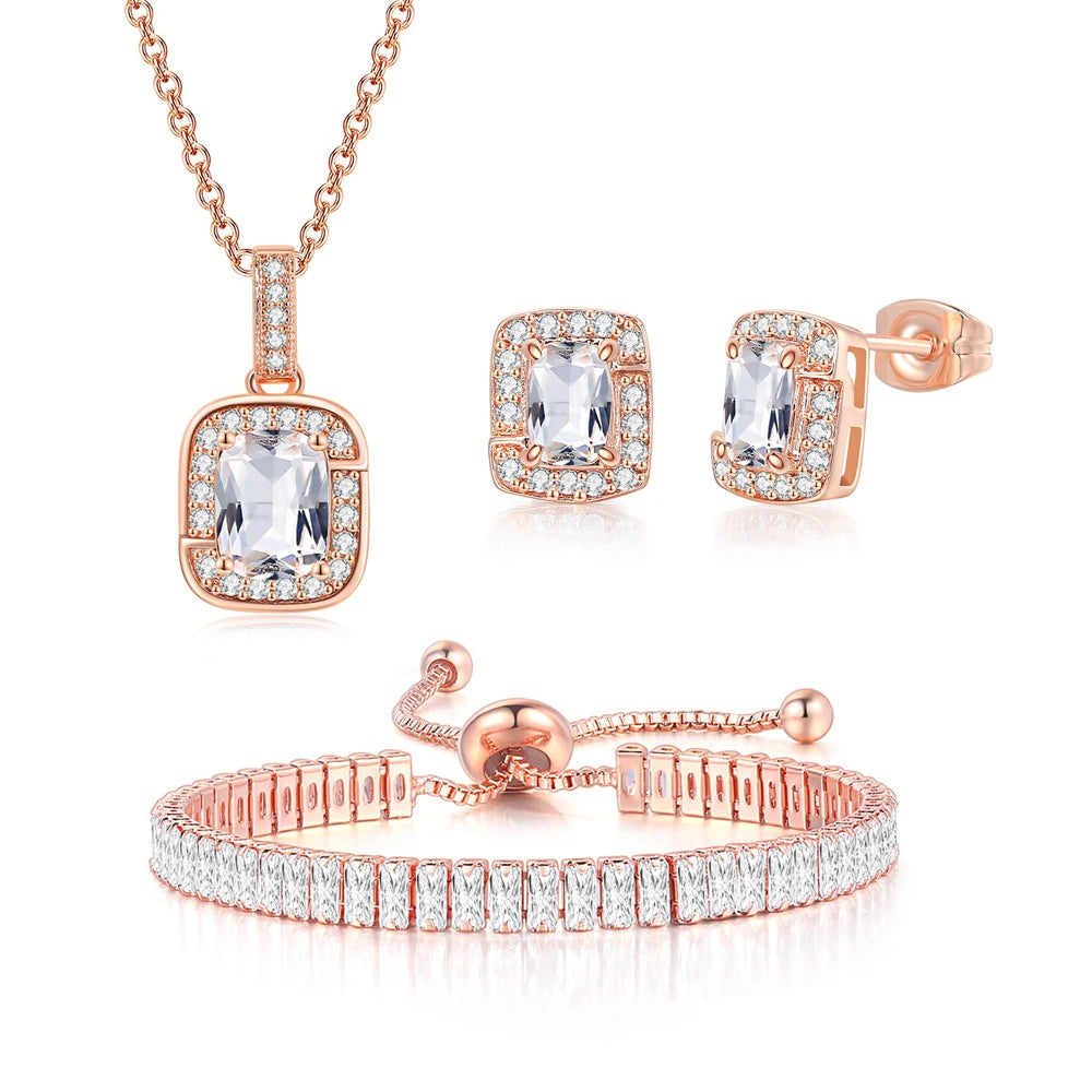 ArtistA RST New Arrival Women Accessories 3 Pcs AAA Green Zircon Earring Necklace Bracelet Jewelry Set S443