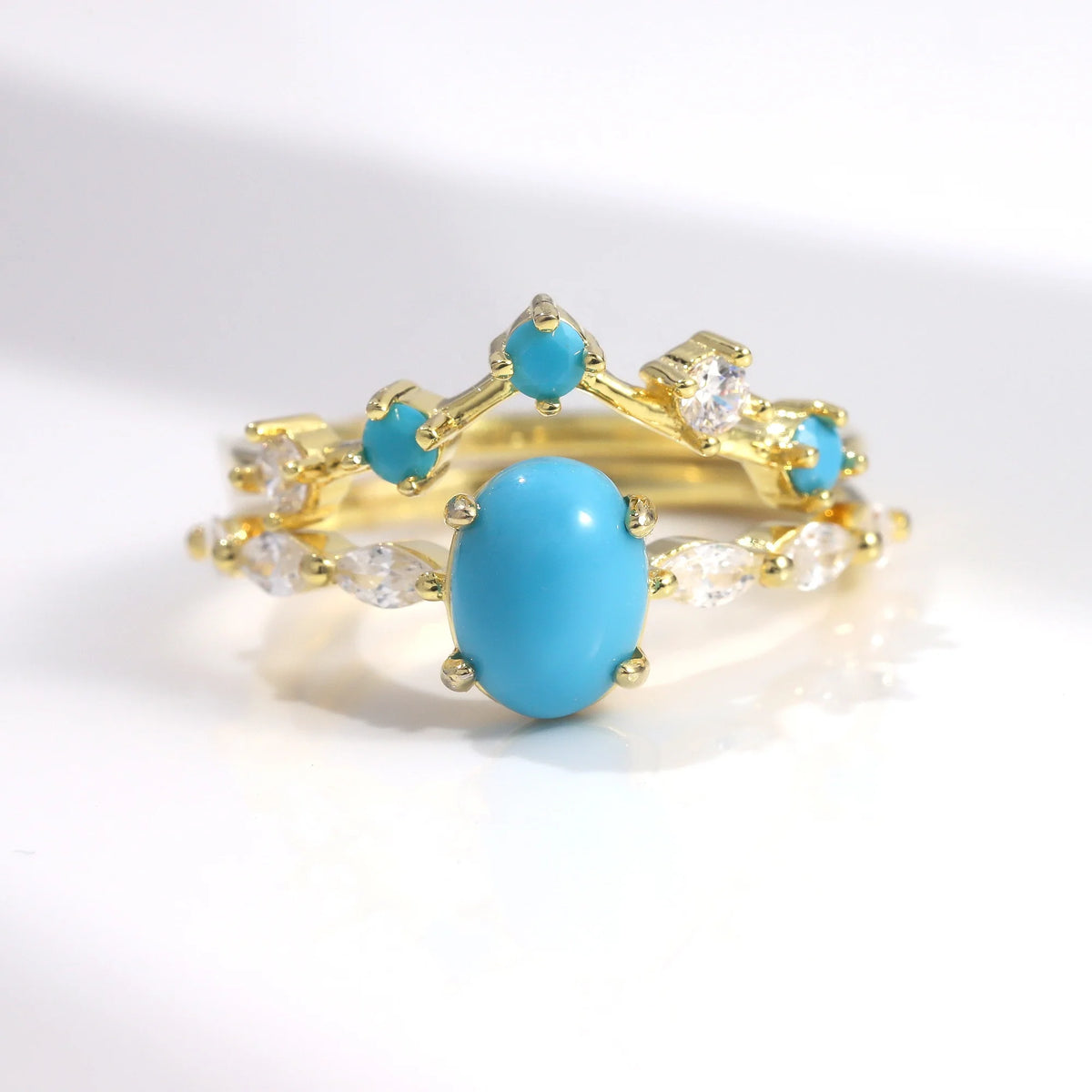 ArtistA Abiding Light Luxury Cluster Zirconia Synthetic Turquoise Gemstone 925 Silver Wedding Engagement Ring Set
