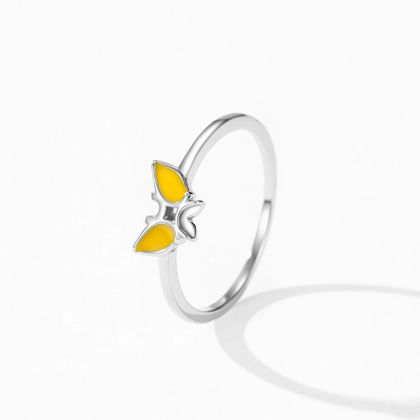 Ailmay 925 Sterling Silver Cute Enamel Butterfly Finger Rings Necklace Set For Women's Cartoon Insect Charm Jewelry Gift
