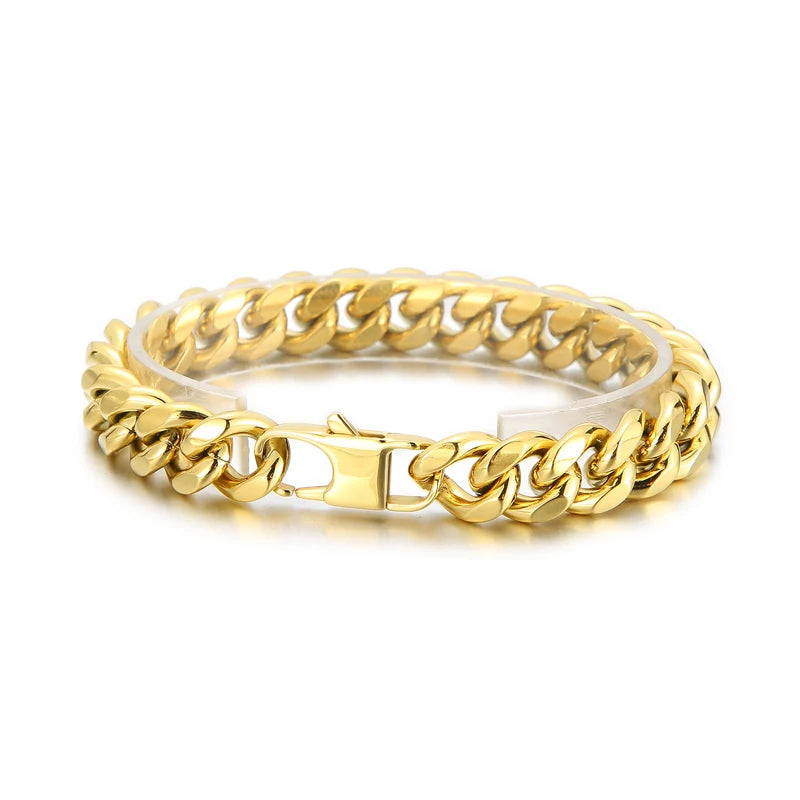 KALEN Gold Black Silver Plated Classic Mens Cuban Link Bracelets Chain Bangles