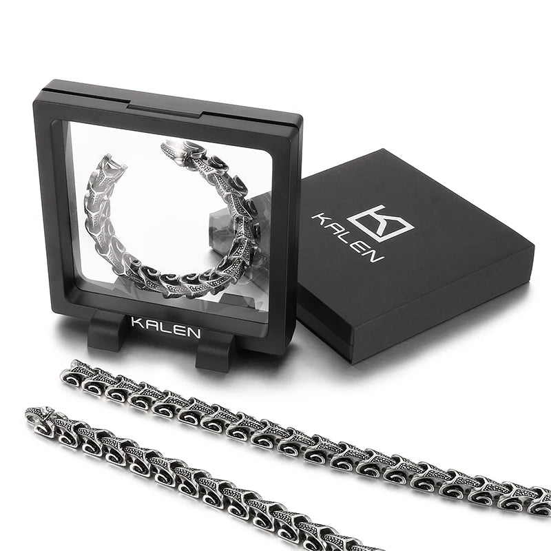KALEN Men Fashion Stainless Steel Gothic Necklace&Bracelet