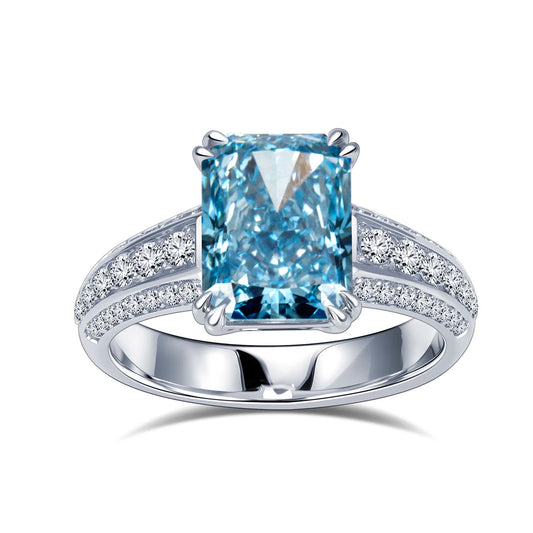 Gemfiori MSR-1937 Luxury Jewelry 18k Gold Radiant Blue IGI Colored Laboratory Grown Diamond Ring Jewelry for Women