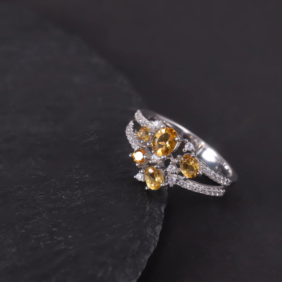S&S Natural Citrine & White CZ Fine Jewellery Set | 925 Silver Rhodium Plated | Oval Cut | S&S Collection