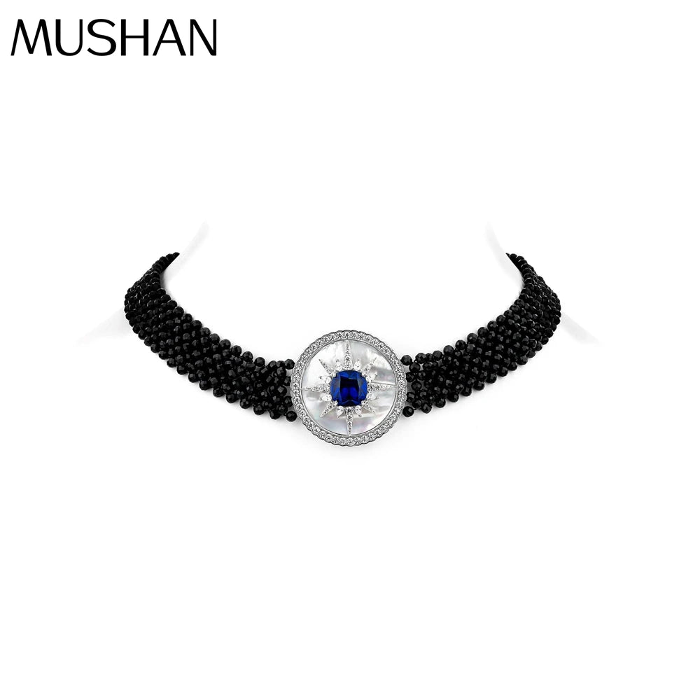 MUSHAN Jewelry Factory Black Spinel Mother of Pearl Woven S925 Sterling Silver Necklace Accessory High End Silver Jewelry