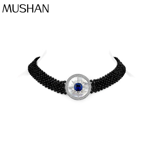 MUSHAN Jewelry Factory Black Spinel Mother of Pearl Woven S925 Sterling Silver Necklace Accessory High End Silver Jewelry