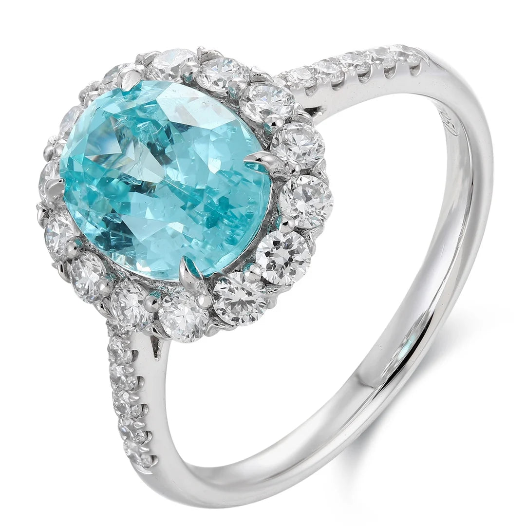 Gemfiori Exquisite IGI Certified Wedding Ring with Lab Grown Diamond PT950 Platinum Paraiba for Engagement Jewelry