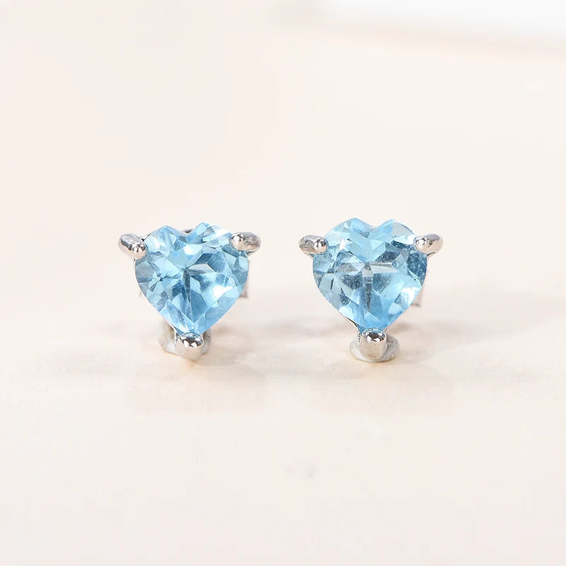 Gioiellieri High Quality 925 Sterling Silver Stud Earrings Featuring Natural Sky Blue Topaz Stone, Elegant Gift For Women