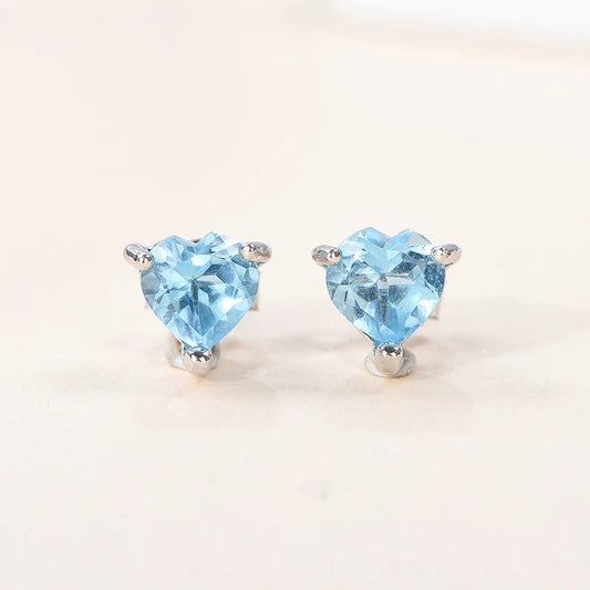 Gioiellieri High Quality 925 Sterling Silver Stud Earrings Featuring Natural Sky Blue Topaz Stone, Elegant Gift For Women