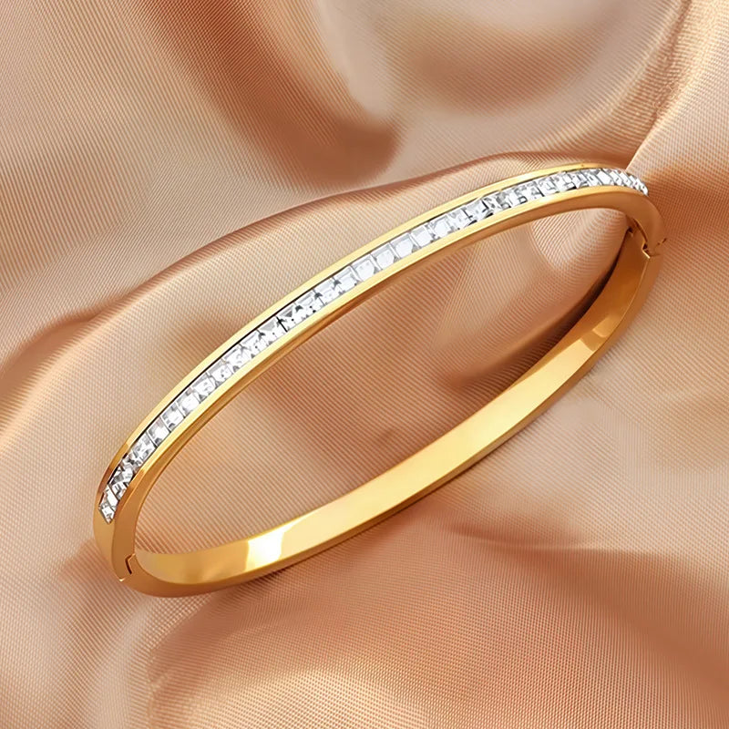 REBEL Stainless Inoxydable Stainless Steel 18K Gold Plated Roman Women Fashion Jewelry Bracelets Bangles