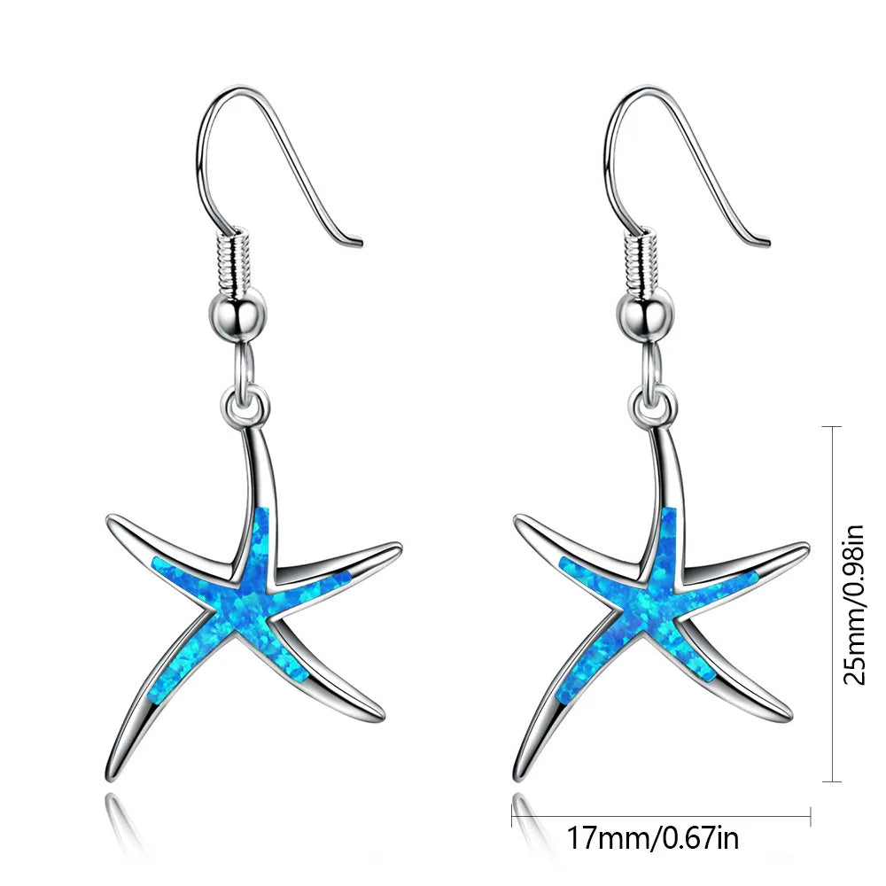 Elegant Blue Starfish Earrings  Inlaid Opal Hawaiian Ocean Premium Minimalist Jewelry