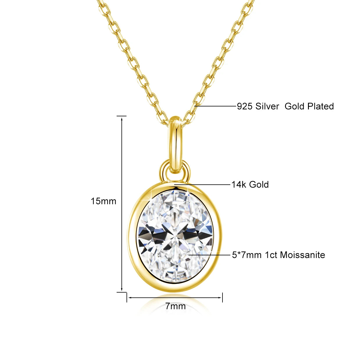 Gioiellieri AU585 14K Gold Pendant Oval 1ct 2ct 3ct Moissanite Diamond Pendant Luxury Jewelry Women Engagement Daily Wear