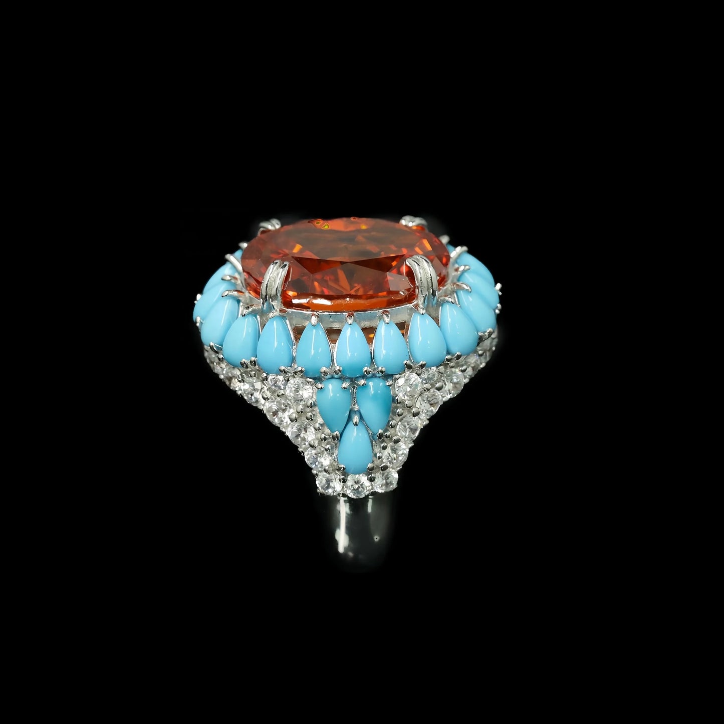 MUSHAN Jewelry Factory 925 Silver Jewelry Engagement Blue Turquoise Ring S 925 Sterling Silver Orange High Carbon Diamond Rings