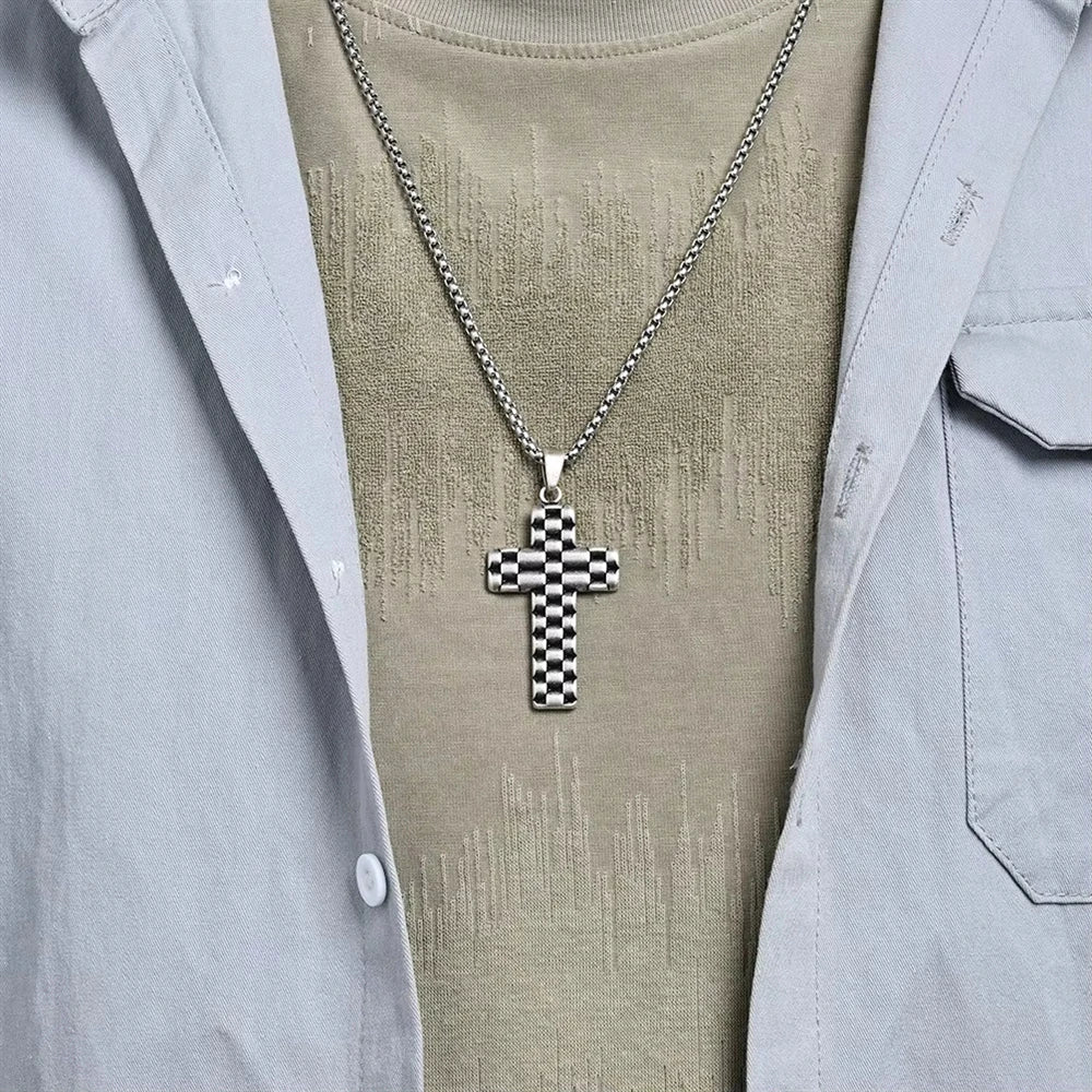 REDheart Vintage Sweater Pattern Cross Religious Anti Tarnish WaterProof Stainless Steel Fashion Jewelry Pendant Necklaces Men