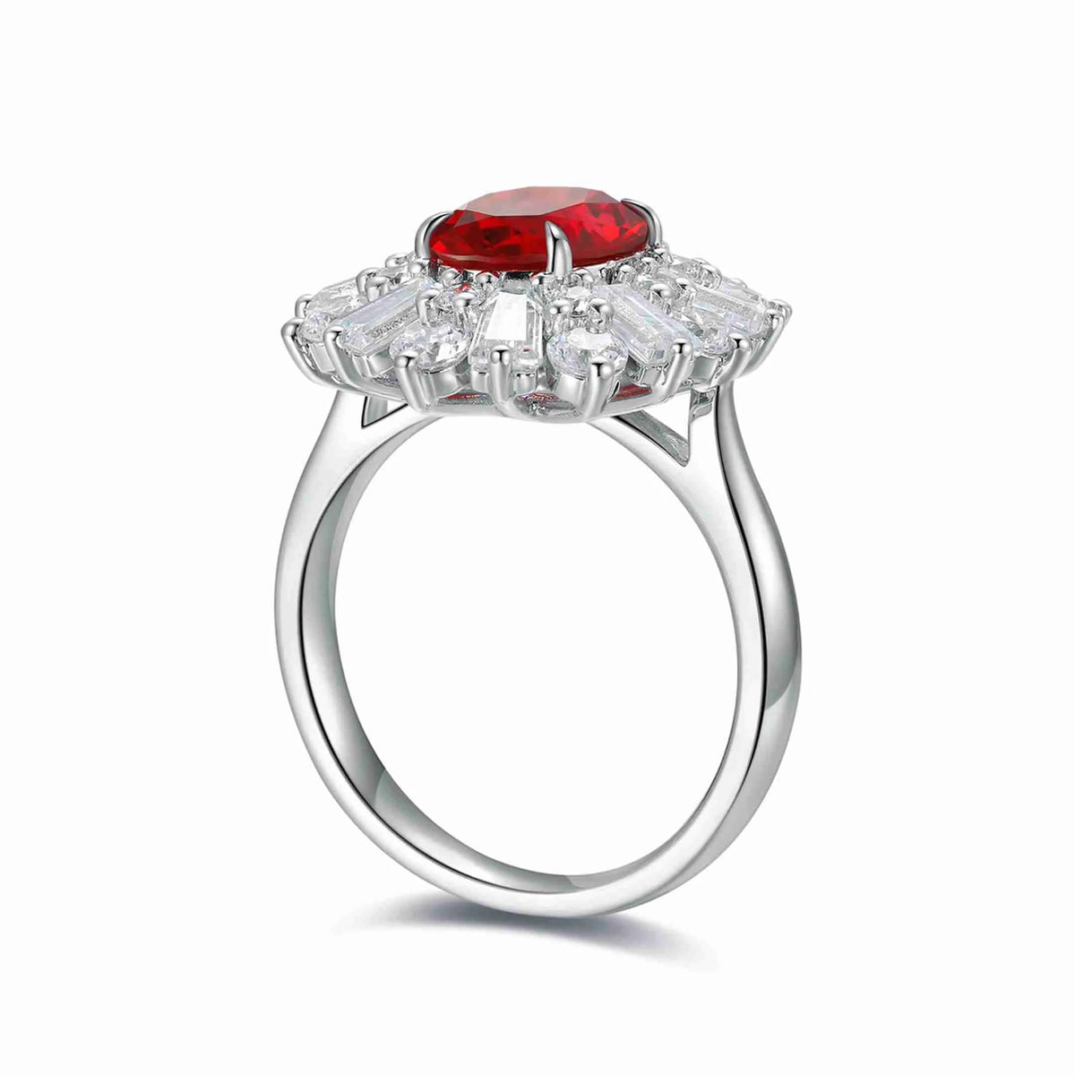Gemfiori HOT~selling S925 Silver Cultivated Ruby Ring Main Stone :3.7CT Total Weight:5g