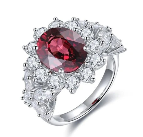 Gemfiori Stunning Natural Garnet Rings for Women 925 Sterling Silver Rings of the Day Handmade Jewelry Wedding Engagement Rings