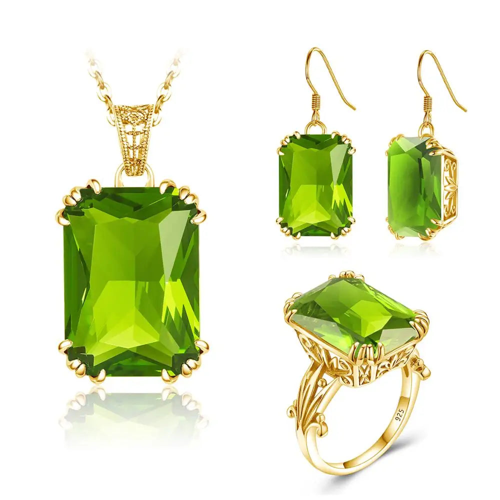 ArtistA New Women Gemstone Ring Earrings Pendientes Boho Wedding 925 Sterling Silver Amethyst Gold Jewelry Set