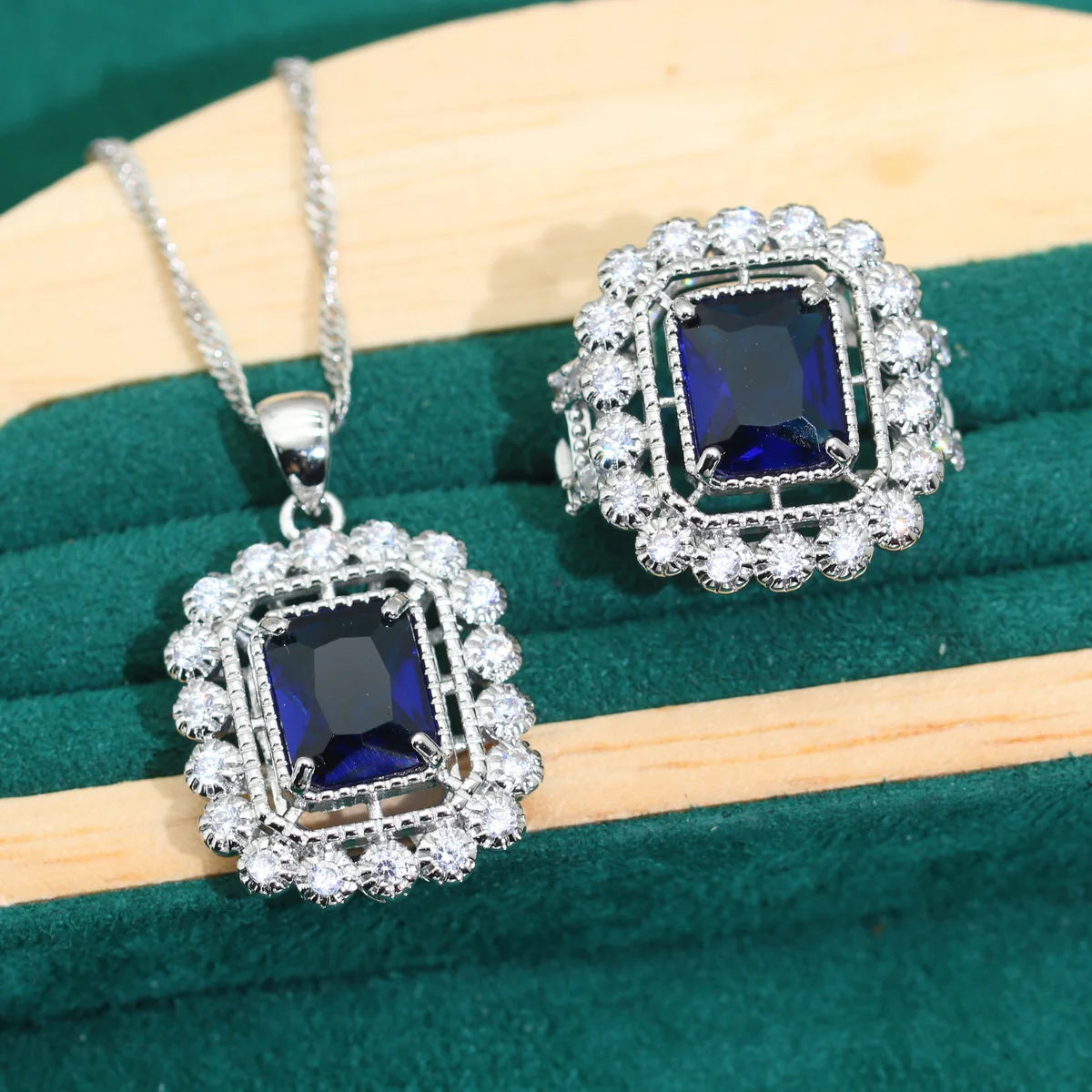 XOTICA Classic 925 Silver Jewelry Set for Women Blue Zircon Bracelet Earrings Necklace for Wedding Engagement Party or Halloween