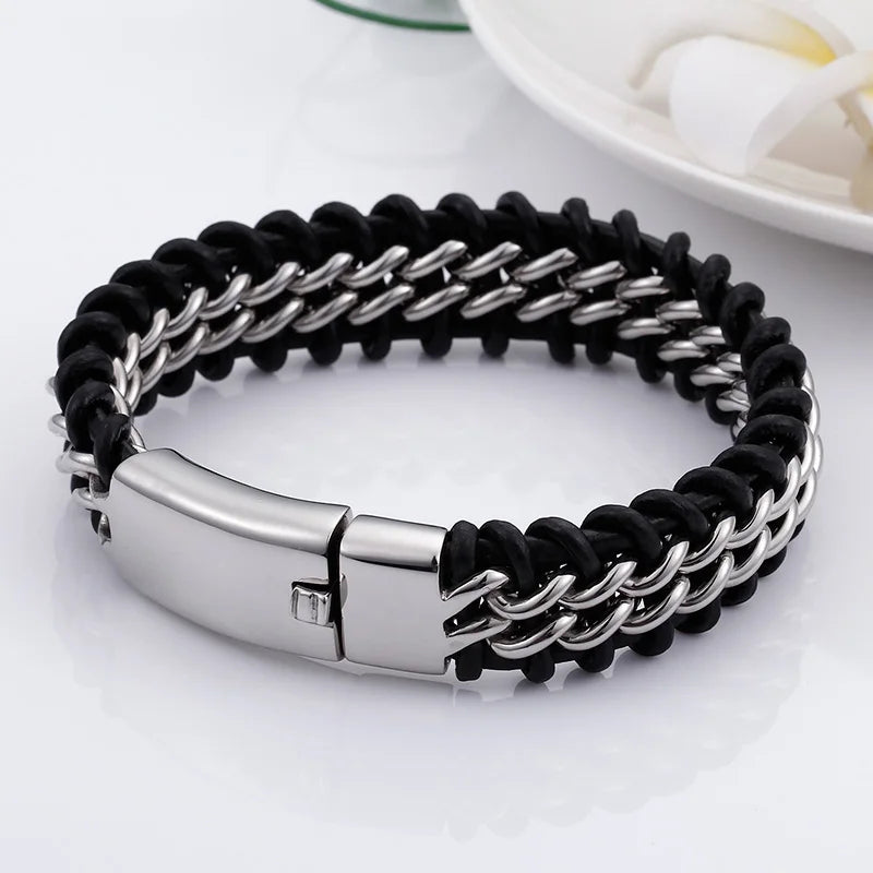 KALEN Leather Titanium Braided  Bracelet Bigiotteria in Acciaio Inox Bracciali for Men