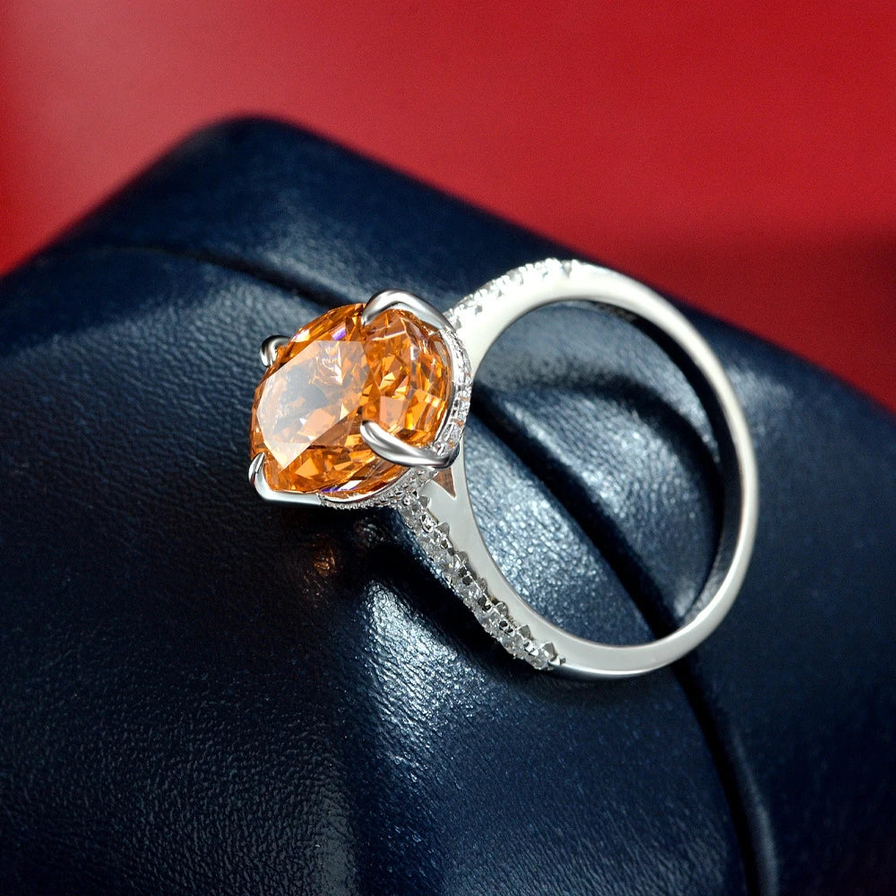 MuShan Jewelry Factory 2026 New 4 Carat Color Changing Orange High Carbon Diamond Ring S925 Silver Set With 9*13 Pigeon Eggs