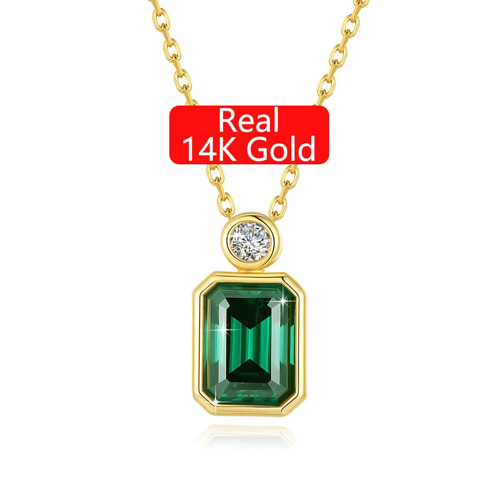 Gioiellieri Luxury Fine Jewelry Woman Engagement New Year Gift 2 Carat 3 Carat Emerald Moissanite Pendant 14K Gold AU585