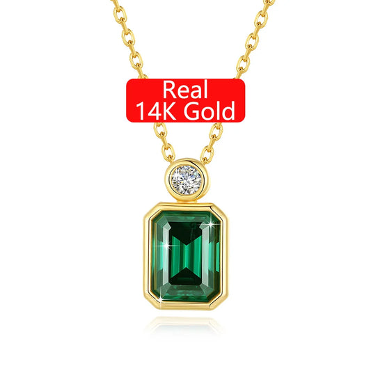 Gioiellieri Luxury Fine Jewelry Woman Engagement New Year Gift 2 Carat 3 Carat Emerald Moissanite Pendant 14K Gold AU585