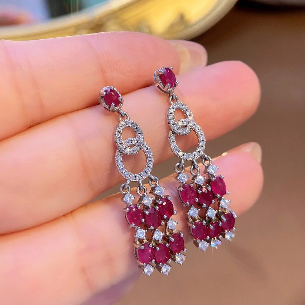 Gioiellieri Luxury Natural Red Ruby Earrings 925 Sterling Silver Wedding Party Gift Fine Jewelry