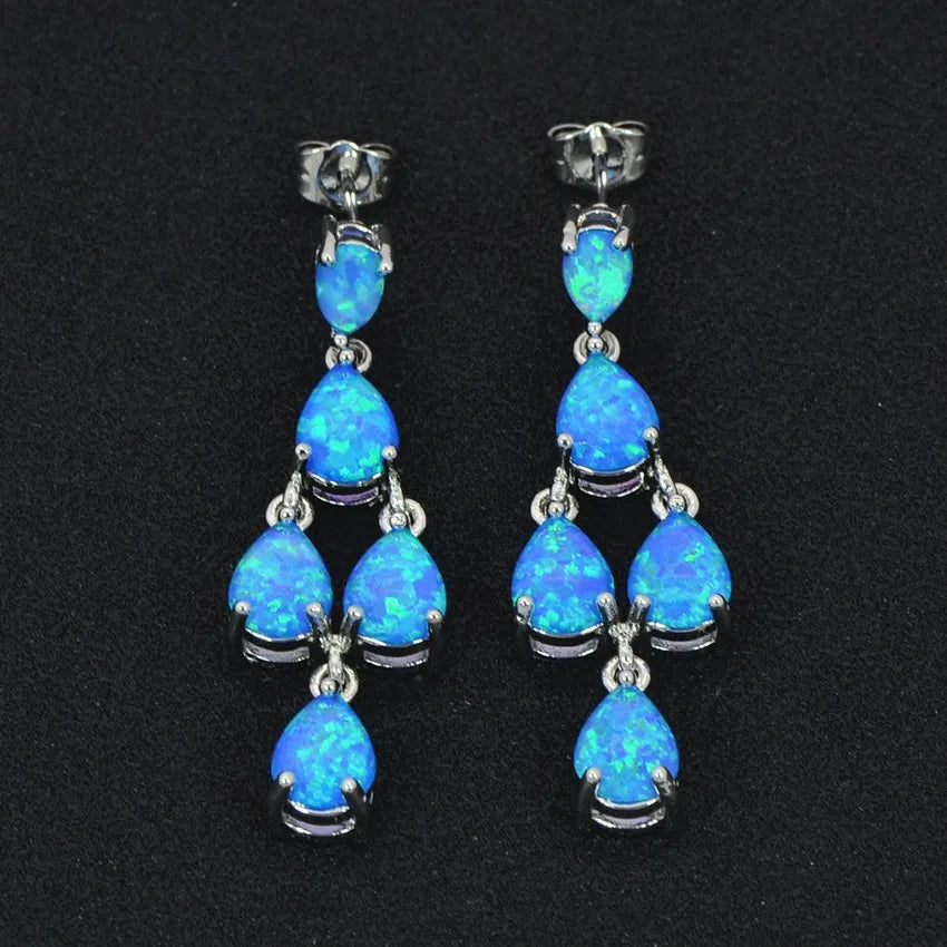 Hawaii Ocean Wave Blue Opal Brass Pendant Earrings Trendy Christian Dainty Drop-Shaped Beach Gift Jewelry
