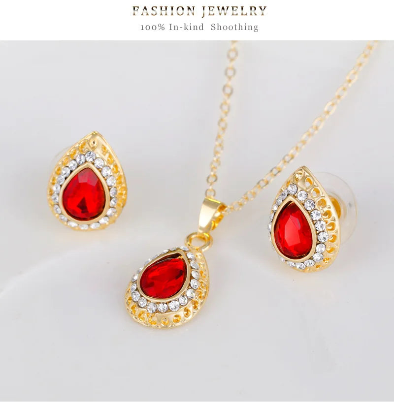RFJEWEL Factory Low Price New Arrival Necklace Set Delicate Alloy Multi-color Drop Necklace Earring Jewelry Wholesale Four Sets