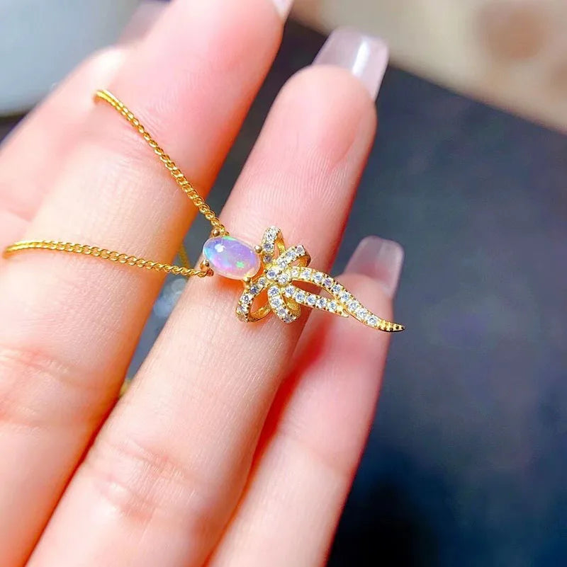 Gioiellieri Classic 925 Sterling Silver Gold Plated Indian Natural Opal Wedding Jewelry Set Women Bridal Party Engagement Outfit