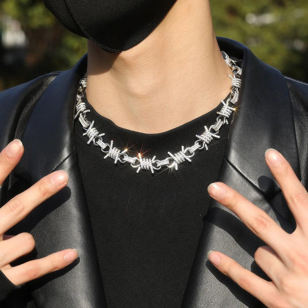 Luxury Shining Zirconia CZ Diamond Hip-Hop Necklace Personalized Punk Style Wire Thorn Collar Necklace