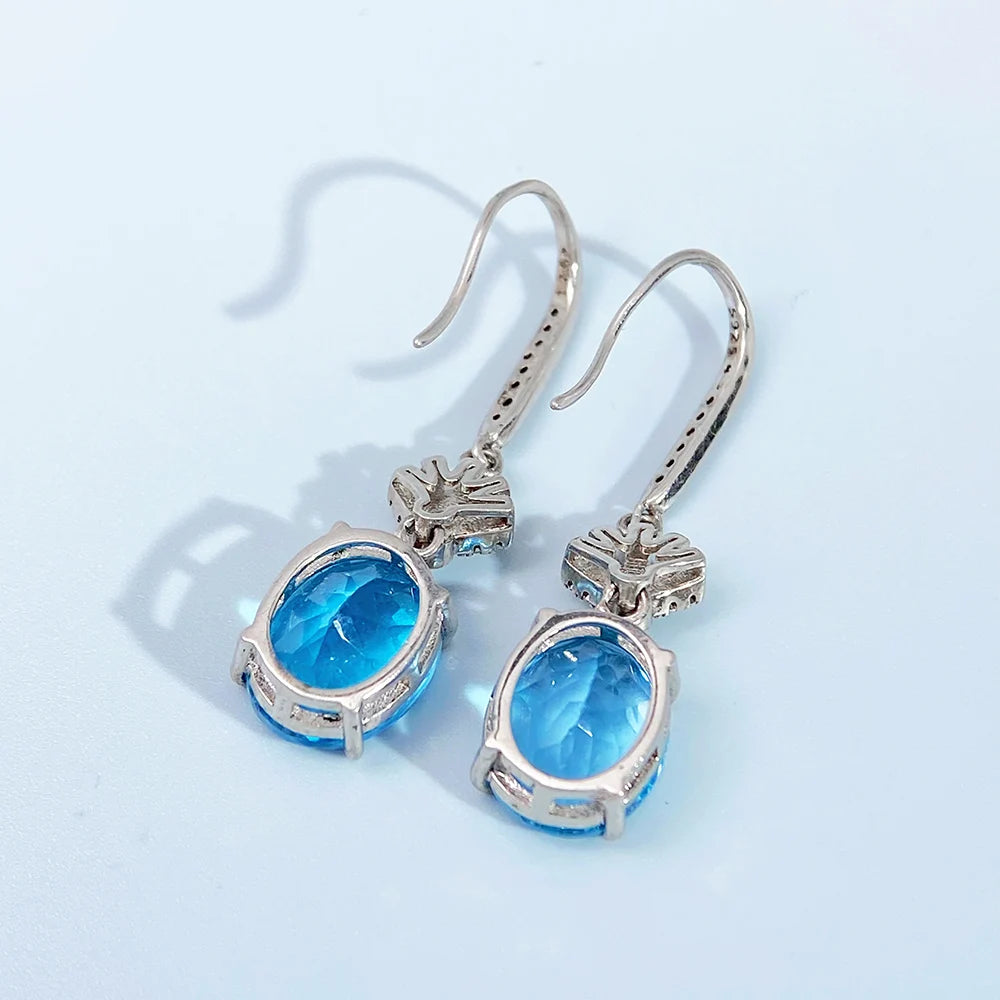 Gioiellieri S925 Sterling Silver Natural Blue Topaz Drop Earrings with Genuine Gemstone for Women Fine Jewelry Birthday Gift for Girls