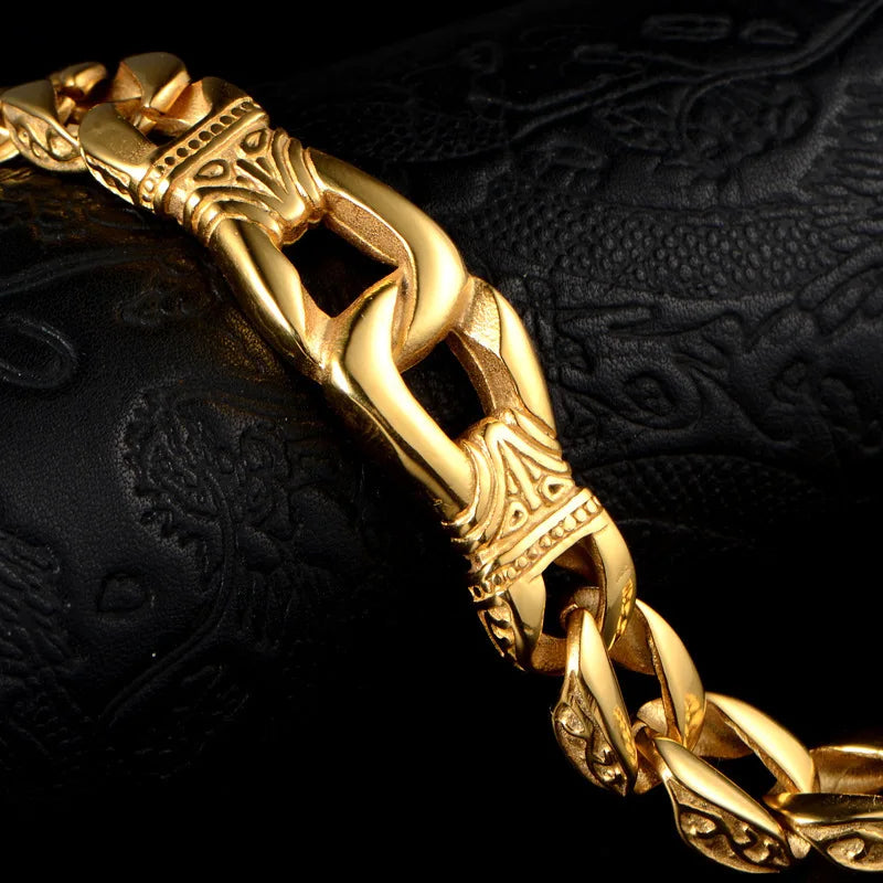 REBEL Polished Curb Link Stainless Steel Bracelet