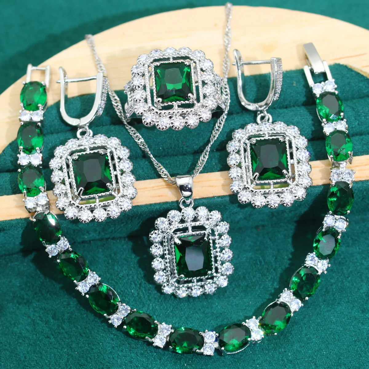 XOTICA Classic 925 Silver Jewelry Set for Women Blue Zircon Bracelet Earrings Necklace for Wedding Engagement Party or Halloween
