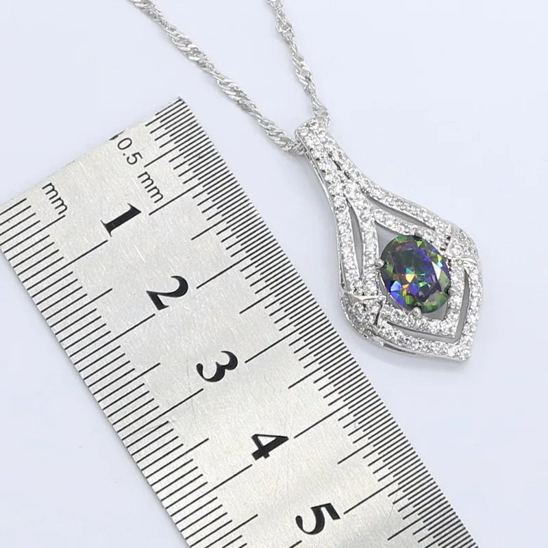 XOTICA Rainbow Zircon 925 Silver Jewelry Set for Women Classic Bracelet Earrings Ring Gift Box for Wedding Engagement Anniversary