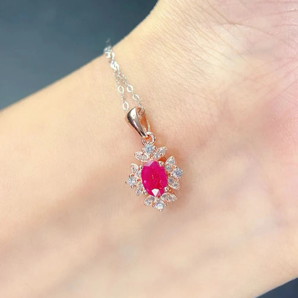 Gioiellieri Natural Ruby Sterling Silver Rhodium Plated Exquisitely Crafted Claw Setting Gemstone-Inlaid CMA Women's Anniversary Gift Party