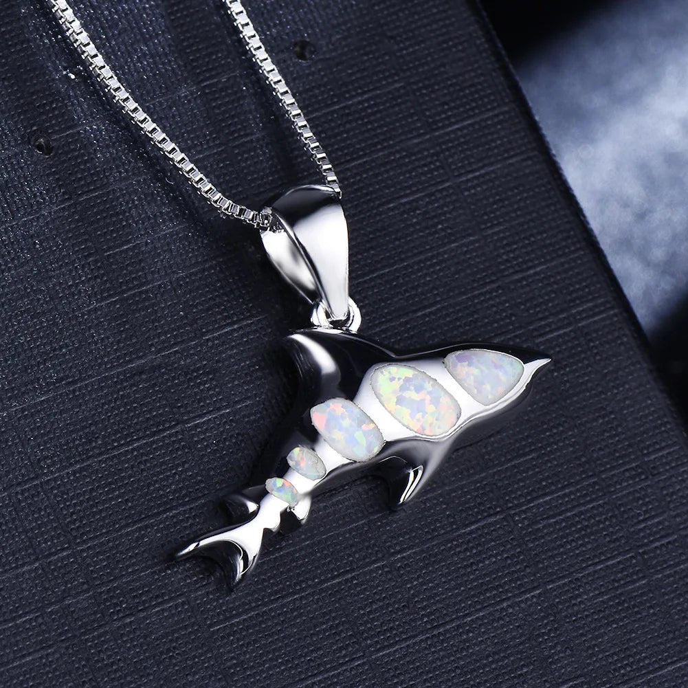 Dynamic Shark Pendant Necklace Aobao Multi-Inlaid Detail Nautical Jewelry