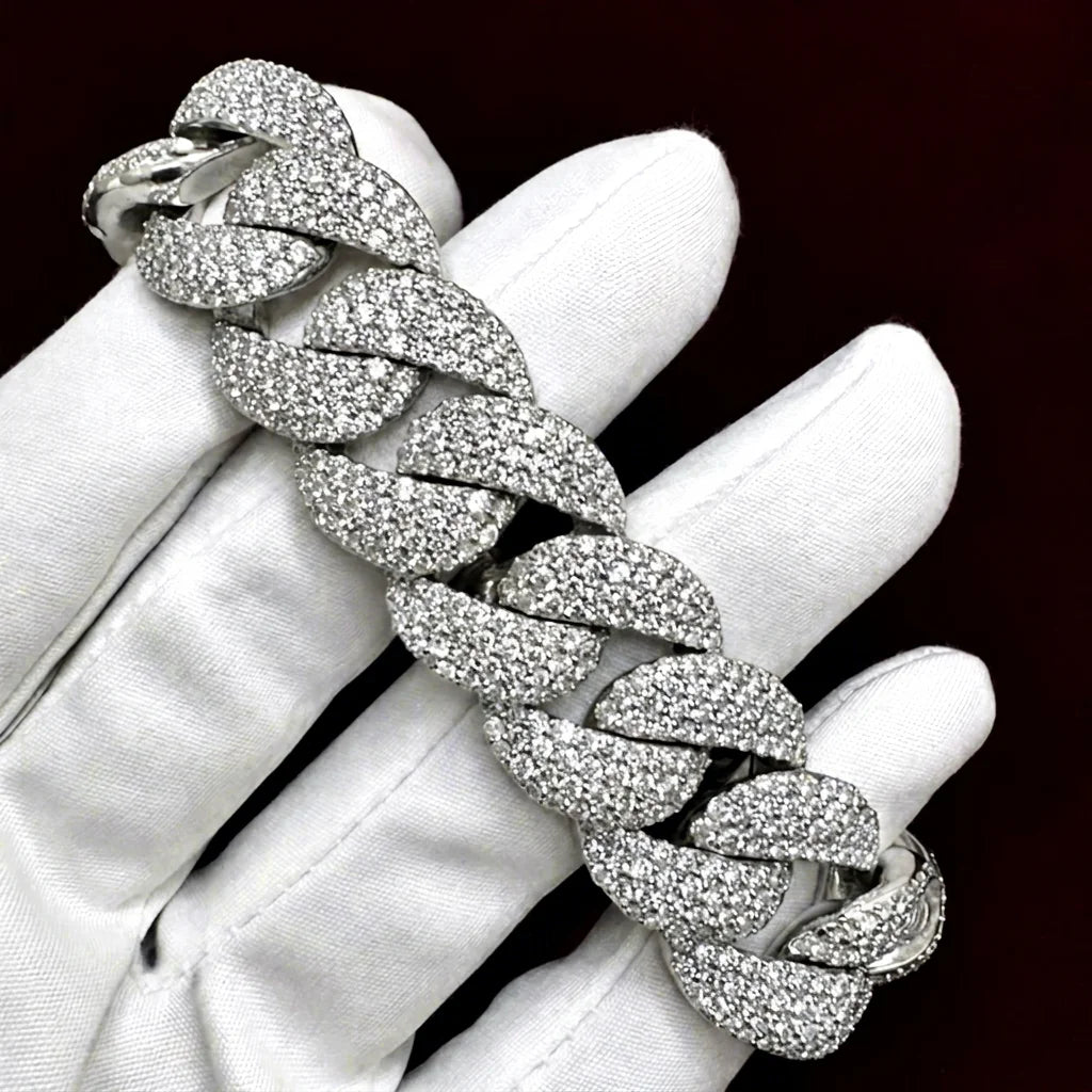 BiG-BOSS 20mm Cushion Cut Moissanite Diamond Gold Plated Rapper Hip Hop Bracelet Iced Cuban Link Luxury Women's Jewelry IGI Certified