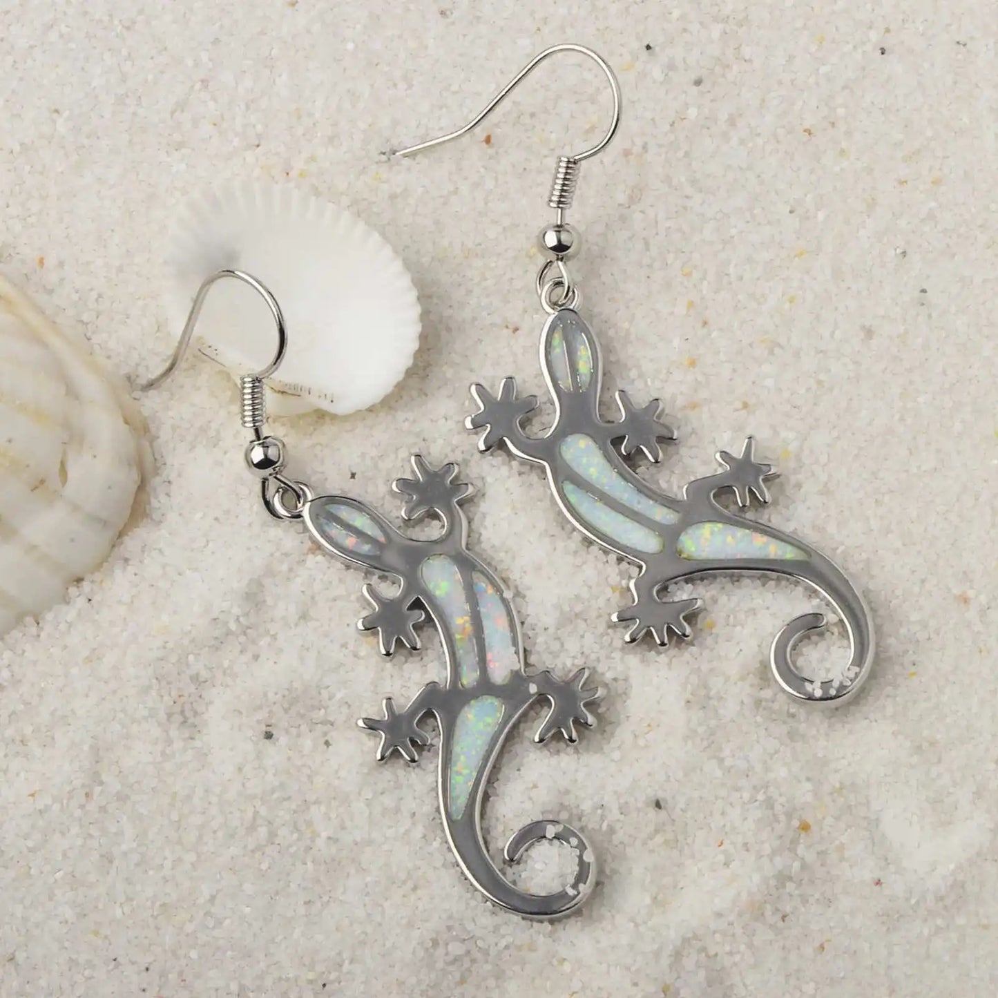 Gecko Opal Drop Earrings - Blue Fire Opal Solitaire & CZ Accent Design | Elegant Formal Jewelry Bulk Gifts