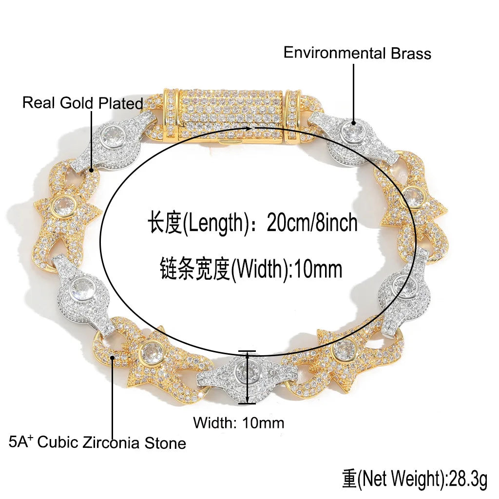 Hot Selling Hip-hop Bracelet 10mm Eye Cuban Chain Dual Color Zircon Creative Niche Men's and Women's Jewelry Party Gifts