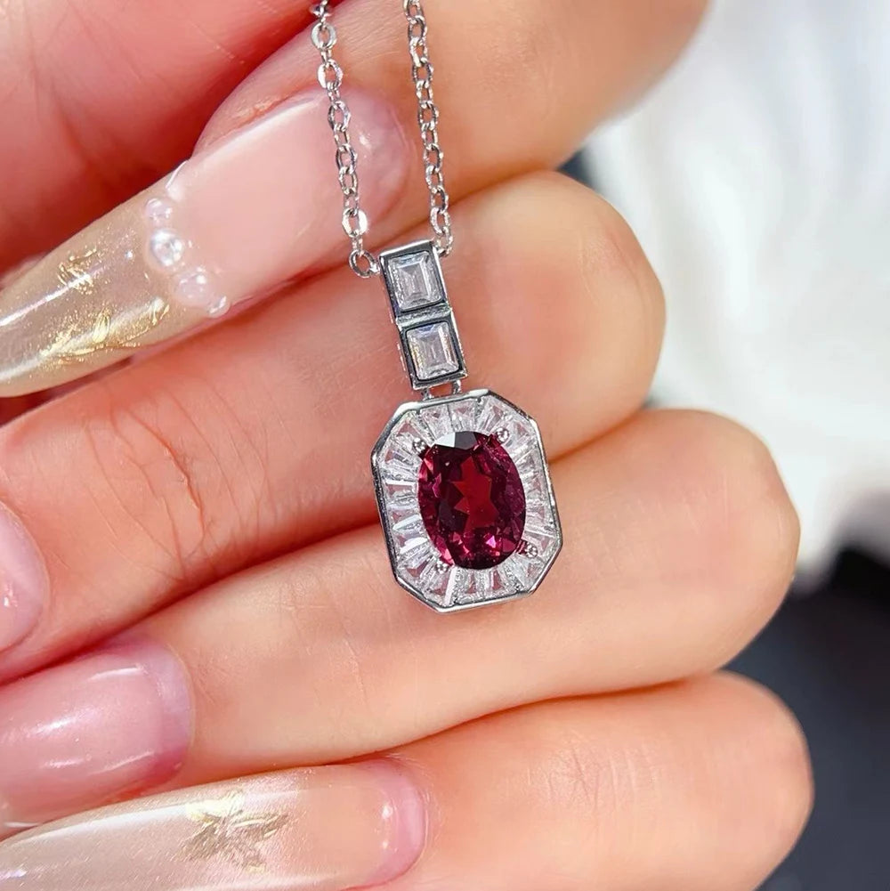 Gioiellieri Natural Aluminum Garnet Pendant Necklace 925 Sterling Silver Rhodium Plated Luxury Jewelry Women's Anniversary Party Gifts